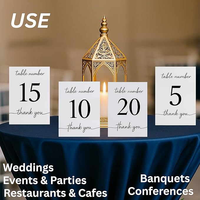 Wedding Table Numbers 1-20, Double-Sided Printed on Premium Cardstock – Elegant Event Table Signs for Receptions, Parties, Banquets & Restaurants
