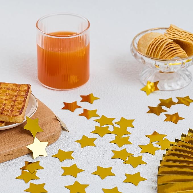 300 pcs Star Confetti Party Decorations Plastic Confteei Star Sequins Sparkle Metallic Flakes Table Confetti (1.2 in, Gold)