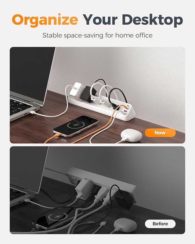 Desk Clamp Power Strip 10 Ft, TESSAN 2100J Surge Protector Desk Charging Station, 5 Outlets with 4 USB Ports (2 USB C), Flat Plug Extension Cord with Multiple Outlets for Gaming Home Office Dorm Room