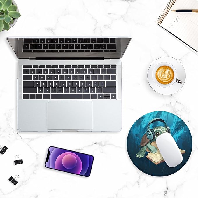 ITNRSIIET Round Mouse Pad with Stitched Edge Premium-Textured Waterproof Non-Slip Rubber Base Desktop Protection Mat Diameter 8.7 inches, Pretty Turtles