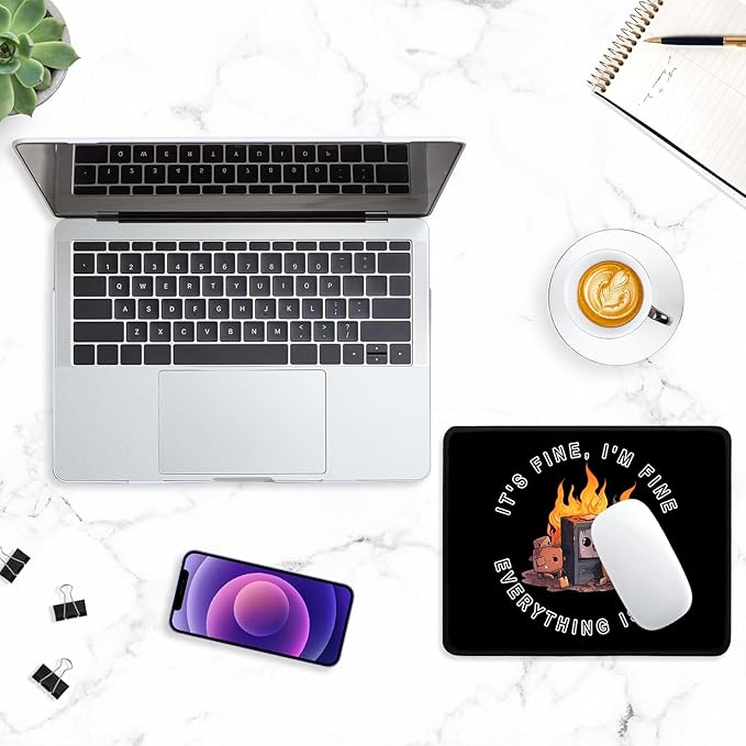 ITNRSIIET Mouse Pad with Stitched Edge Premium Textured Smooth Precise Operation Waterproof Washable Non-Slip Rubber Base Desktop Protection Mat, 10.2×8.3×0.12 inches, Funny Burning Box