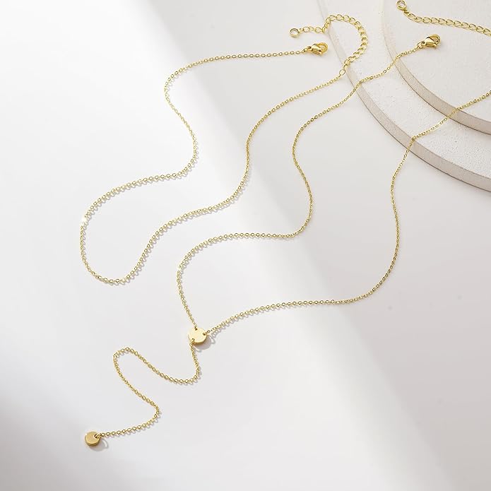 Yoosteel Long 14K-Gold-Plated Necklace for Women - Valentines Gifts Dainty Y-Shaped Necklaces Lariat Drop Chain Simple Jewelry Trendy Gift for Women