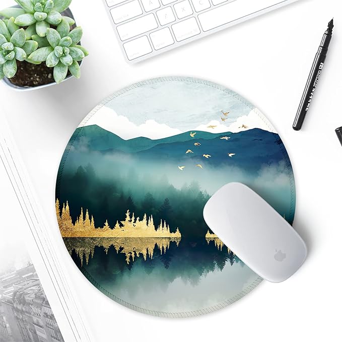 ITNRSIIET Round Mouse Pad with Stitched Edge Premium-Textured Waterproof Non-Slip Rubber Base Desktop Protection Mat Diameter 8.7 inches, Landscape Forest