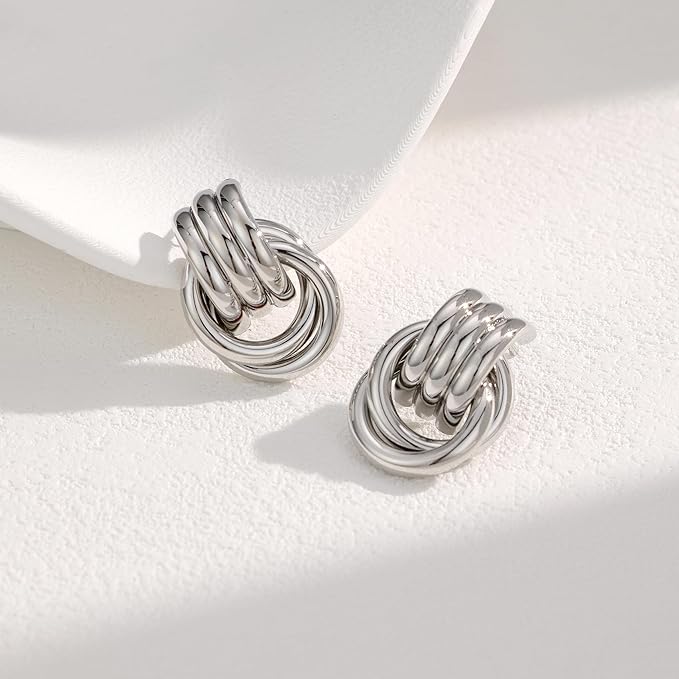 Circle Knot Link Earrings for Women, Silver Drop Dangle Geometric Knot Earrings, Women's Jewelry L Size
