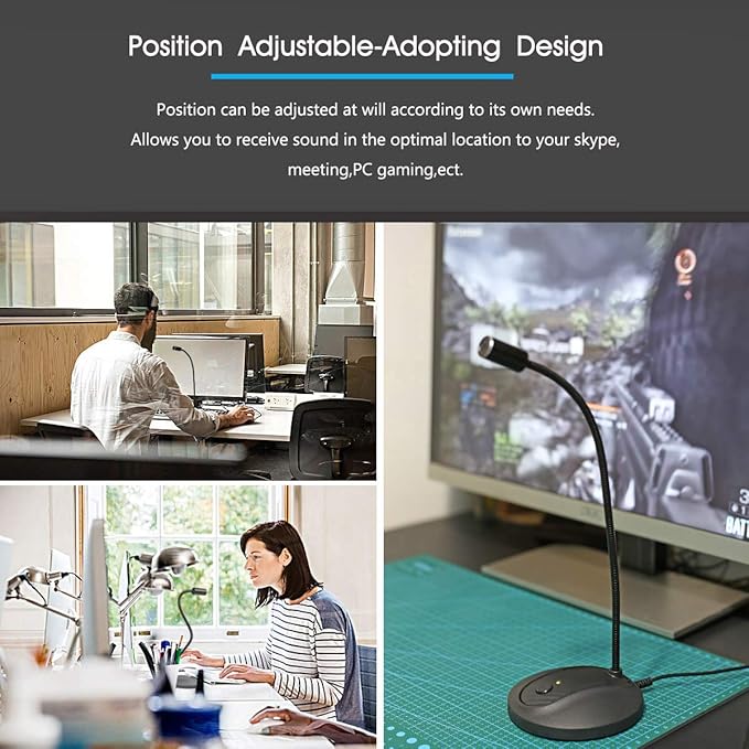 JOUNIVO USB Microphone, 360 Degree Adjustable Gooseneck Design, Mute Button & LED Indicator, Noise-Canceling Technology, Plug & Play, Compatible with Windows & MacOS