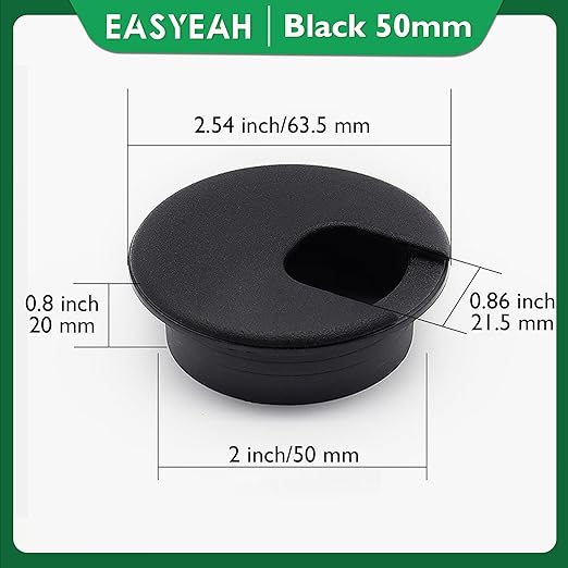 2 Pcs Desk Grommet 2" / 50 mm, Desk Cord Hole Cover, Cable Grommet ABS Plastic, Desk Hole Grommet for Home & Office Pc, Detachable Cable Cord Organizer-Black