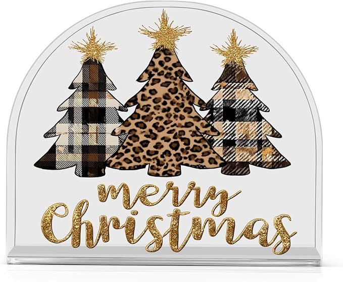 Christmas Napkin Holder for Paper Napkins Kitchen Tables Party Leopard Plaid Xmas Trees Acrylic Vertical Napkin Holders Freestanding Napkins Dispenser