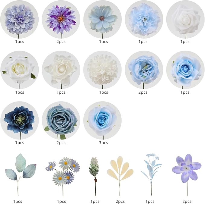 Floweroyal Artificial Flowers Combo Purple Flowers Mix Silk Flowers Dahlia Roses with Stems for DIY Wedding Bridal Bouquets, Baby Shower, Floral Arrangement, Table Centerpieces, Home Decorations.