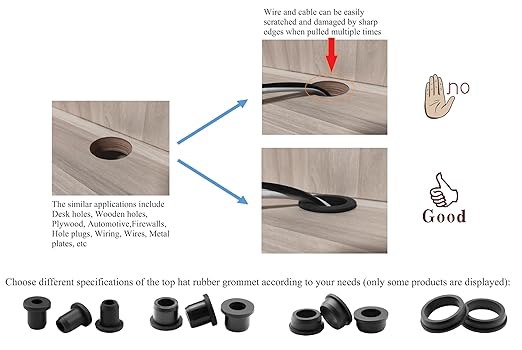 40 pcs 3/16" Drill Hole,1/8" ID Black Silicone Top hat Rubber Grommets for Wiring,Automotive,Firewall,Hole Plug,Desk,Screw,Water and Gas Pipe,Drain,House Siding,Cable Bushing,Glass,Wire Plug