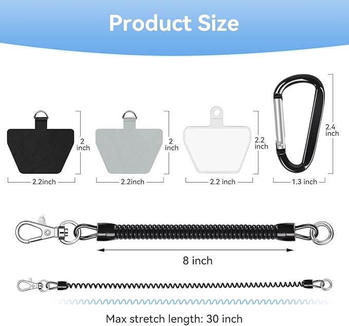 SHANSHUI Phone Tether Lanyard, Strong Spring Rope Climbing Hook, 4x Phone Tether Tabs Free Your Hand Stylish Phone Chain Strap for All Smartphones - 2PCS Black White
