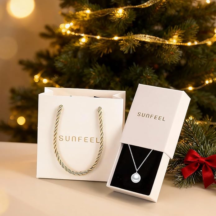 SUNFEEL 925 Sterling Silver Pearl Necklaces for women 14K Gold Plated 5A CZ 10MM/12MM Single Pearl Pendant Necklace Gifts for Her Mom Wife Girlfriend Engagement Wedding Birdal Christmas Trendy Jewelry