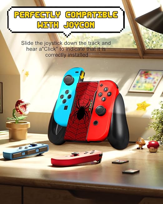 Lotadilo Joy-Con Grip for Nintendo Switch/Switch Oled - JoyCon Comfort Hand Grips Controller for Men Teen Boys Cool Cartoon Anime Design, Red Black