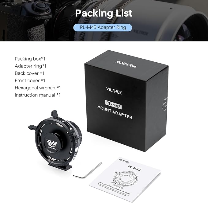 VILTROX PL-M43 Lens Adapter, Lens Converter Ring Camera Lens Mount Adapter Ring Compatible with PL Lens to M43 Series Mount Cameras Panasonic GH5,G1,GH1,GH4/Olympus EP1,EP2,EM1,EM