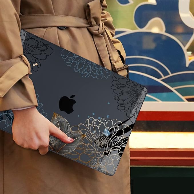Mektron for MacBook Air 13 Case A1466/A1369 (2010-2017 Release), Snap-on Plastic Hard Shell Cover for MacBook Air 13.3 inch with Keyboard Cover, Line Chrysanthemums