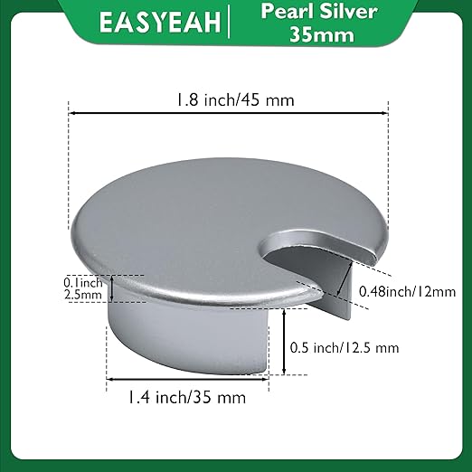 2 Pcs Desk Grommet 1-3/8" / 35 mm, Desk Cord Hole Cover, Cable Grommet Metal Zinc Alloy Materilal, Desk Hole Grommet for Home & Office Pc, Detachable Cable Cord Organizer-Matte Silver