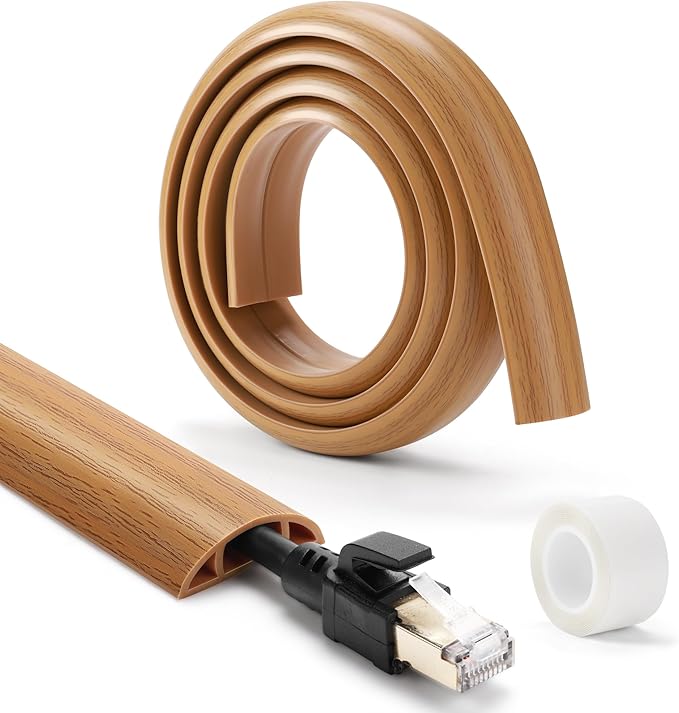 Floor Cord Cover 4ft, Cord Hider Floor Yellow Oak Wood, Cable Management Prevent Trips, Cable Cover Wire Covers for Electric Power Cords, Wire Protector Cavity W0.47in x H0.28in