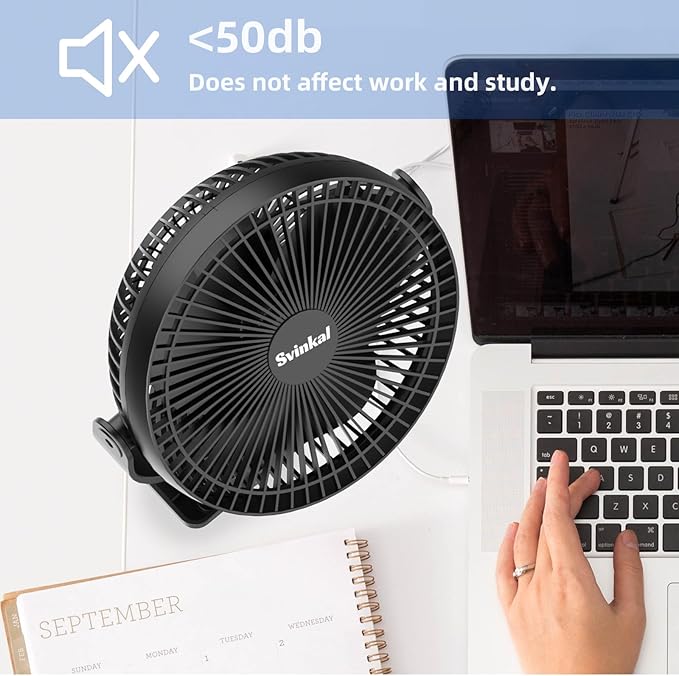 Portable Clip on Fan 10000mAh Battery Powered, USB Type C, Supports 720° Adjustment, 4 speed, 8inch Personal Fan for Table, Bedroom, Desk, Camping, Stroller, Golf Cart
