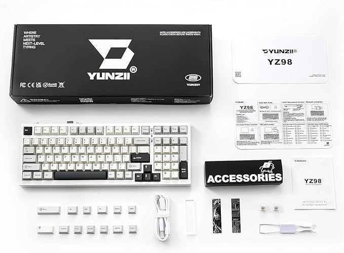 YUNZII YZ98 Gasket Mechanical Keyboard,99 Key Hot Swappable BT5.0/2.4G/USB-C Wireless NKRO 98% 1800 Layout with RGB LED Backlit for Linux/Win/Mac(Milk Switch, White)
