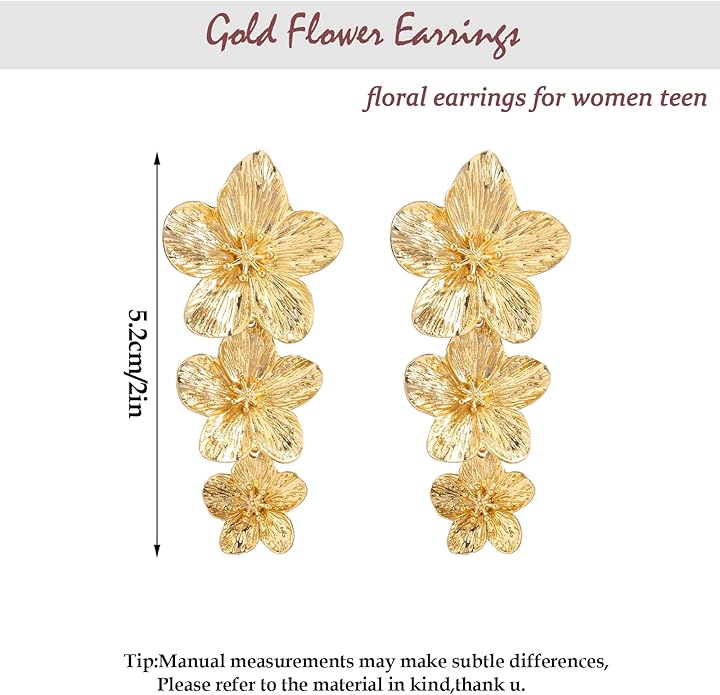 Flower Earrings for Women,Boho Statement Large Double Flower Earrings Trendy Chunky Floral Stud Earrings Elegant Chic