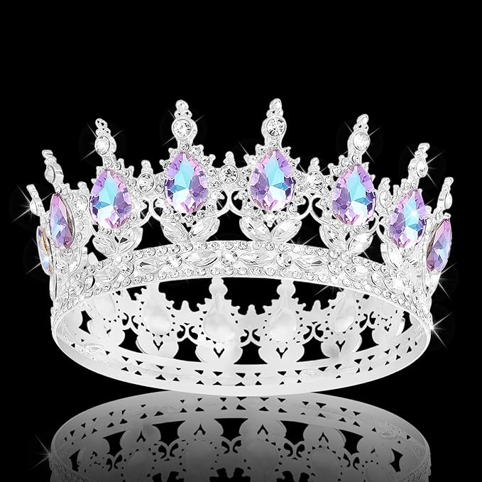 Queen Crown Rhinestone Wedding Crowns and Tiaras for Women Costume Party Hair Accessories Princess Birthday Crown Crystal Bridal Crown (Silver Crown-Violet)