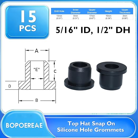 15 Pcs1/2" Drill Hole, 5/16" ID Silicone Rubber Grommets for Wiring, Automotive Firewall Hole Plug Top Hat Metal Wall Drywall Grommets for Vinyl Tubing in Hydroponic Irrigation Systems