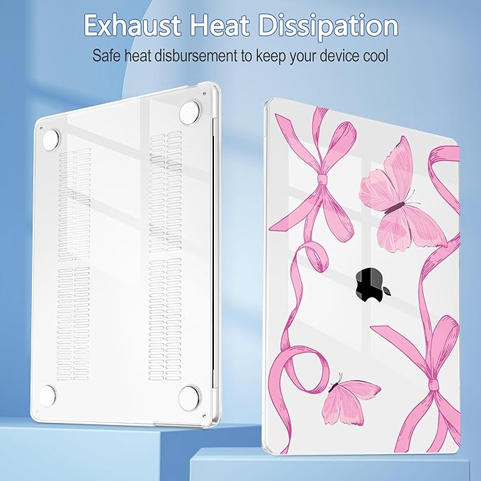 Mektron Compatible with M4 MacBook Air 15 inch Case 2025 A3241 2024 2023 M3 A3114 A2941 M2 Liquid Retina Display Touch ID, Plastic Hard Case & Keyboard Skin & Screen Protector - Pink Bows C245