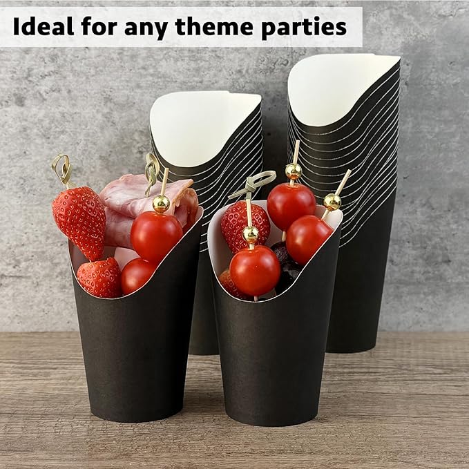 CAMKYDE 50 Pcs Disposable Black Charcuterie Cups, 12oz French Fries Holder French Fry Cups for all Occasions (12oz, Black)