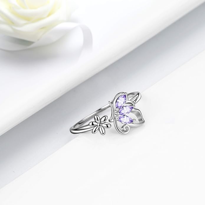 Aurora Tears Butterfly Jewelry,Women 925 Sterling Silver Butterflies Birthstone Pendant Necklace/Earrings/Rings Wedding Gift