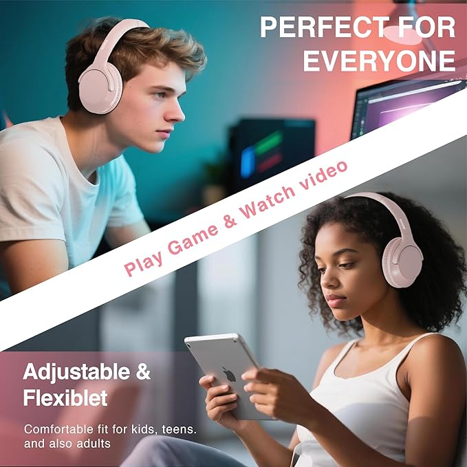 MIDOLA Bluetooth Headphones Over Ear 68H Playtime 6 EQ Wireless Headset with Microphone HiFi Stereo Foldable Lightweight Deep Bass for Travel Home Office Cellphone Pink