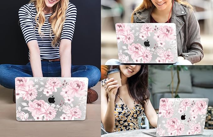 CISSOOK Compatible with MacBook Air 13 inch Case M1 Chip 2021 2020-2028 Release A2337 A2179 A1932 Model with Touch ID, Plastic Hard Shell Case & Keyboard Cover & Screen Protector, Cute Pink Flower