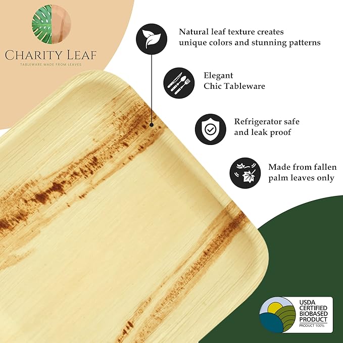 Charity Leaf Disposable Palm Leaf 5" Round Bowl (200 pcs) Dipping Bowls | Bamboo Like| All Natural and Biodegradable | Charcuterie Boards, BBQs, and Parties