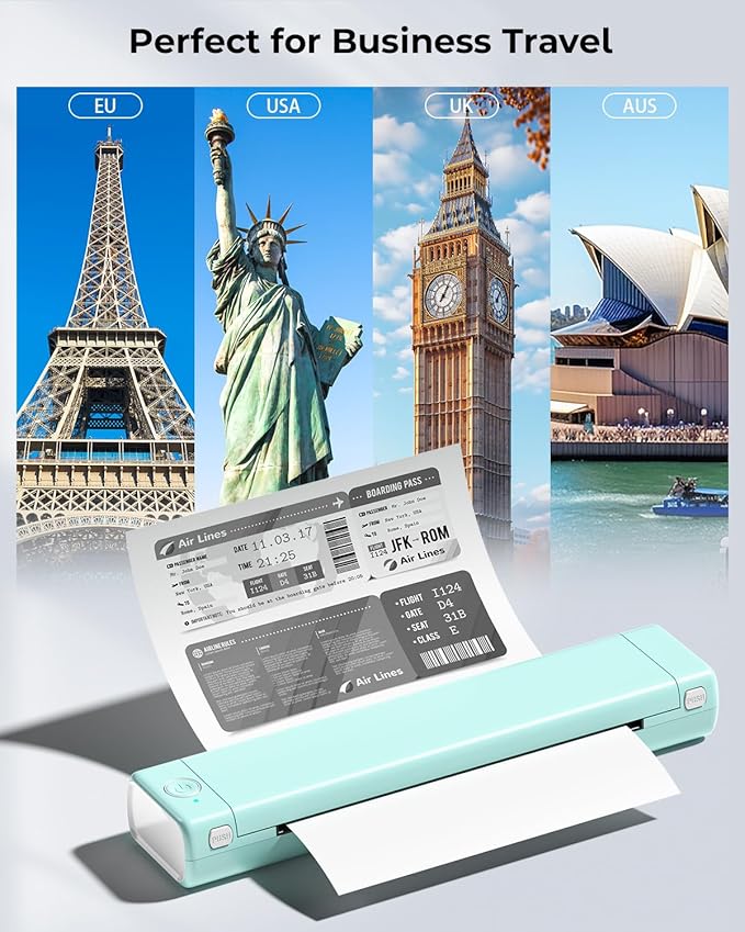 Phomemo M08F Portable Printers Wireless for Travel, Thermal Printer Support 8.5" X 11" US Letter Thermal Paper, Bluetooth Inkless Printer Compatible with iOS, Android, Laptop for Travel, Office, Home