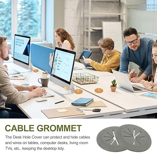PATIKIL Desk Grommet 1-9/16", 8 Pcs Round Cable Grommet Cord Hole Cover with Adhesive Tape Flexible Table Wire Organizer for Office Home Table Countertop, Gray