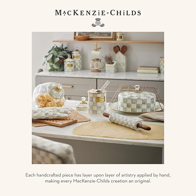 MACKENZIE-CHILDS Enamel Napkin Holder, Kitchen Napkin Holder for Table and Countertop, Gray-and-White Sterling Check