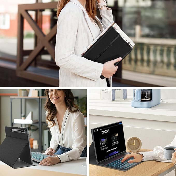 Backlit Keyboard Case for Samsung Galaxy Tab S10 FE/S9 FE 5G 10.9"/ Tab S9 11", Smart Case with 7 Colors Backlight Detachable Wireless Keyboard Cover with S Pen Holder,Magnetic Detachable,Black