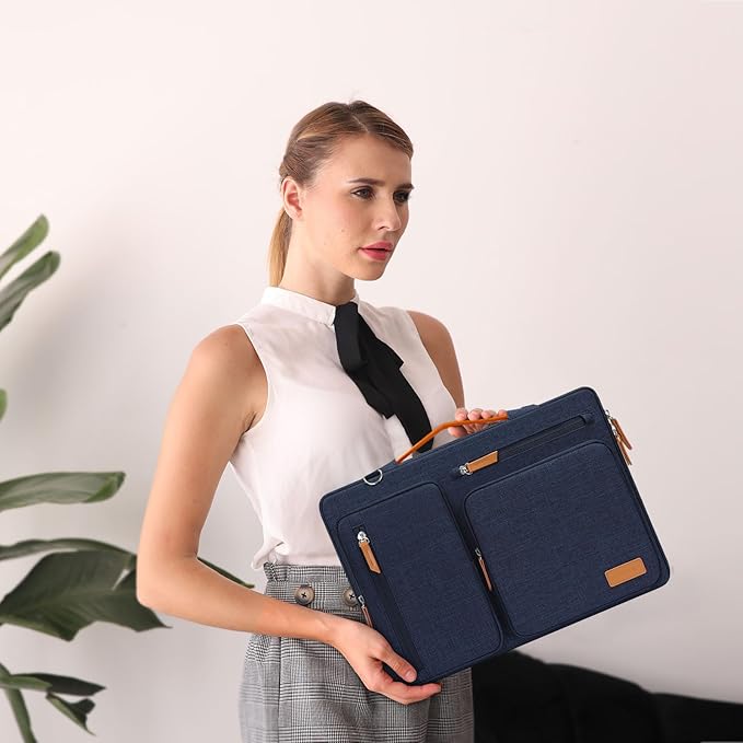 MOSISO 360 Protective Laptop Shoulder Bag,13-13.3 inch Computer Bag Compatible with MacBook, HP, Dell, Lenovo, Asus Notebook,Side Open Messenger Bag with 4 Zipper Pockets&Handle, Navy Blue