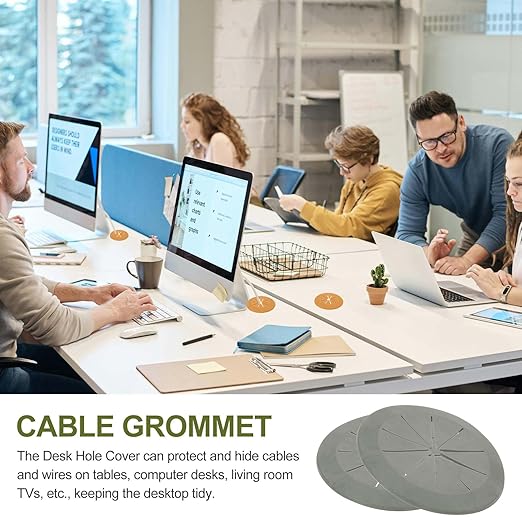 PATIKIL Desk Grommet 2-3/8", 4 Pcs Round Cable Grommet Cord Hole Cover with Adhesive Tape Flexible Table Wire Organizer for Office Home Table Countertop, Gray