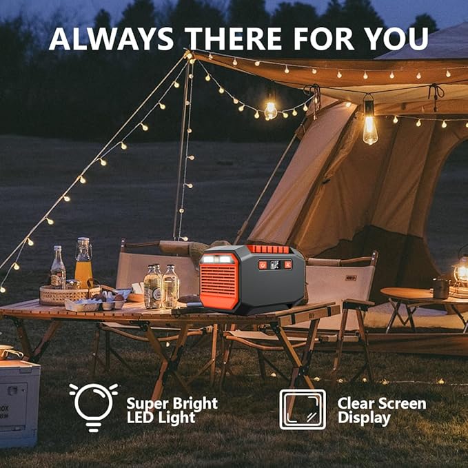 200w Power Station, Portable Solar Generator 36000mAh/133Wh with 110v AC Outlet, Lithium Battery Backup Supply Pack (solar panel not included) with LED Light, for Outdoor Camping Home