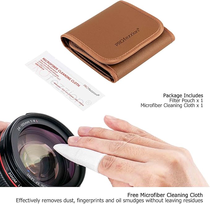 PROfezzion 3-Pocket Foldout Filter Pouch for 82mm Camera Lens Round Filter, Shock Resistant & Anti Scratch Photography Filter Case, Filter Carry Case with Microfiber Cleaning Cloth