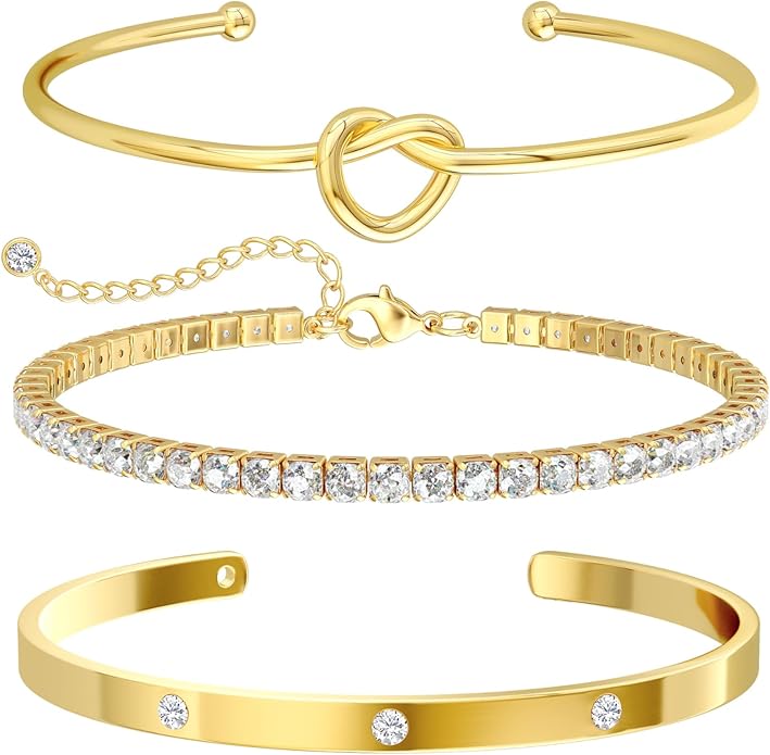 Gold Bangle Bracelets for Women, Non Tarnish Dainty 14K Gold Plated Cuff Bracelets Stackable for Women,Waterproof Bracelet Stack Gold Jewelry Gifts Trendy Adjustable Accessories