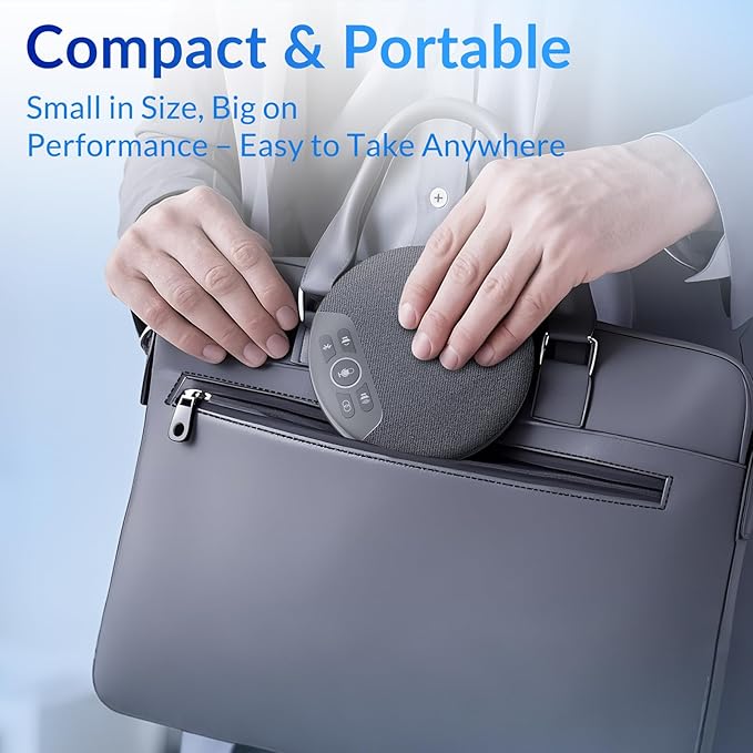 Bluetooth Conference Speakerphone with 4 Mics, AI Noise Reduction, 360° Voice Pickup, 2600mAh Battery, Bluetooth/USB-C/Dongle, Daisy Chain for Large Rooms, Compatible with Zoom/Teams/Skype