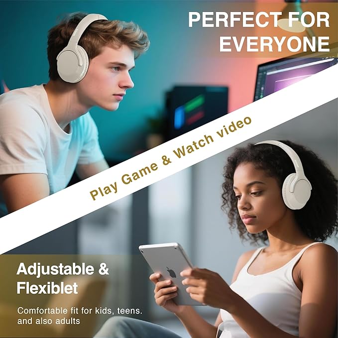 MIDOLA Bluetooth Headphones Over Ear 68H Playtime 6 EQ Wireless Headset with Microphone HiFi Stereo Foldable Lightweight Deep Bass for Travel Home Office Cellphone Milk White