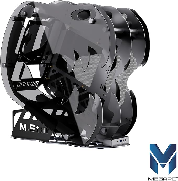 MegaPC Upgraded Open-Frame Mid-Tower Micro-ATX/Mini-ITX Gaming PC Case, Tempered Glass Side Panel, Pre-Installed ARGB PWM Fan, with USB3.0, USB-C, 240mm Radiator Support (Black)