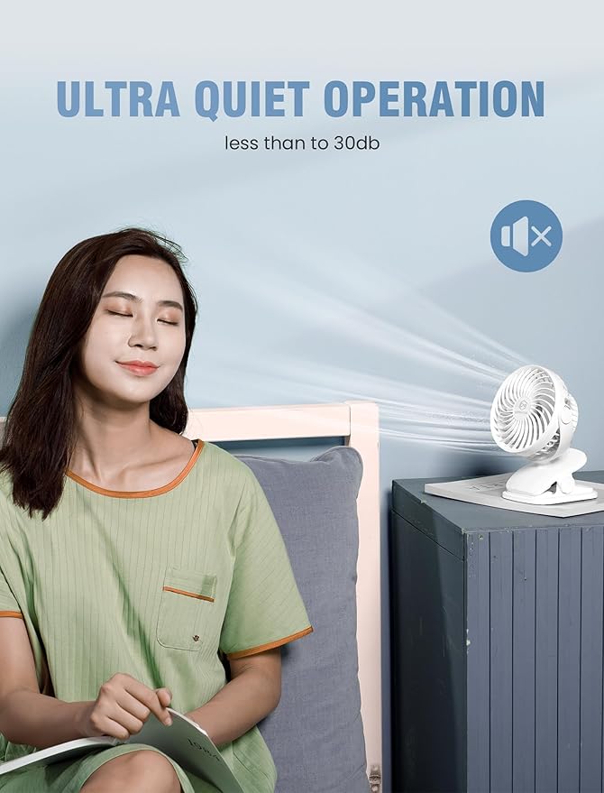 Shinebella AA Battery Powered Clip on Fan with 4-Speed, 5’’ Small Desk Fan with Aroma Function, USB Powered, 360°Rotation, Ultra Quiet, for Golf Cart, Stroller, Bedroom,Car(Batteries Not Included)