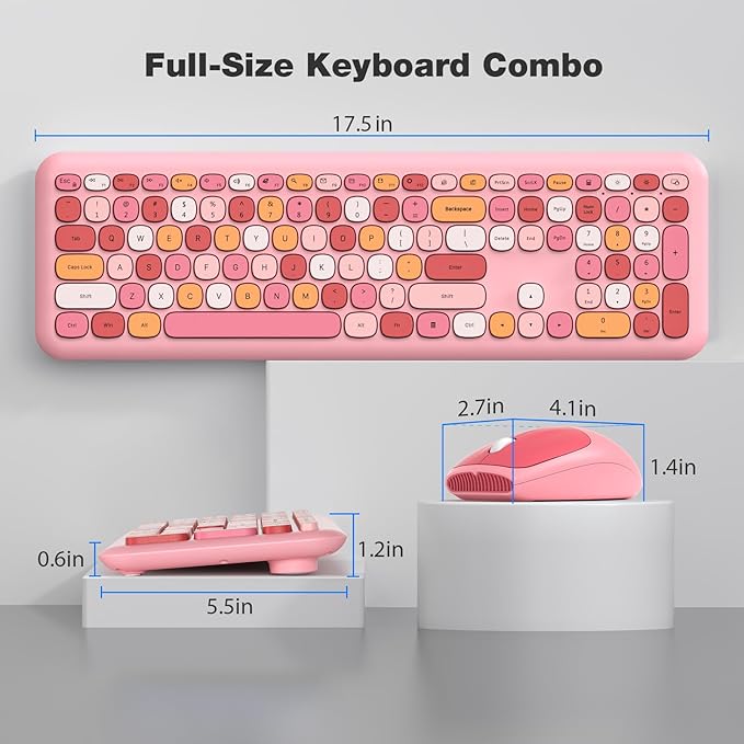KNOWSQT Wireless Keyboard and Mouse Combo, Pale Pink Full-Sized 2.4G Silent Keycap Colorful Keyboards, USB Dongle Plug Play, for Laptop, Windows, PC, Computer, Desktop