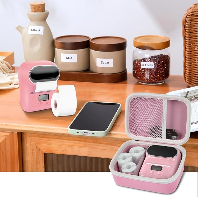 Case Compatible with Phomemo M110 Label Maker - Portable Mini Bluetooth Thermal Label Maker Carrying Storage Bag for Printer Labels, USB Cable and Accessories - Pink (Box Only)