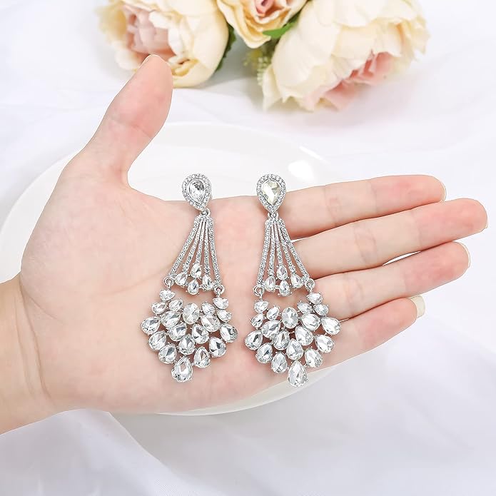 mecresh Flower Teardrop Bridal Wedding Dangle CZ Earrings in Silver/Gold Tone for Women Girl Bride Gift …