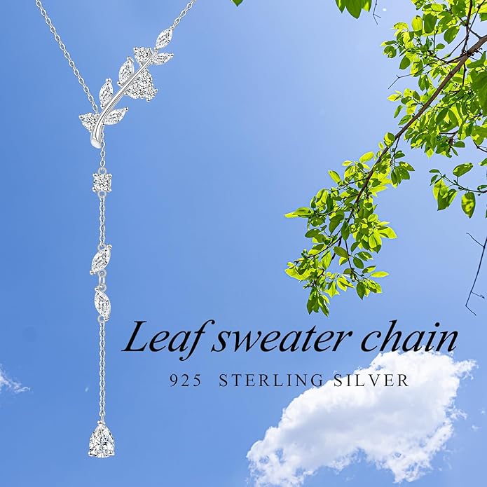 Long Necklace Sterling Silver Larait Bar Y Lariat Long Chain Drop Adjustable Necklace Gift for Her, 30"