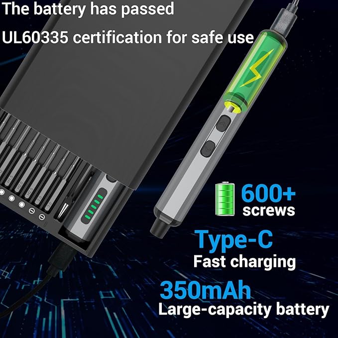 Mini Electric Screwdriver Set for Phone Watch Electronics PC Glasses with 68-in-1 Magnetic precision S2 bits, Adjustable Torque LED lights, Cordless Portable long runtime Rechargeable Type-C port