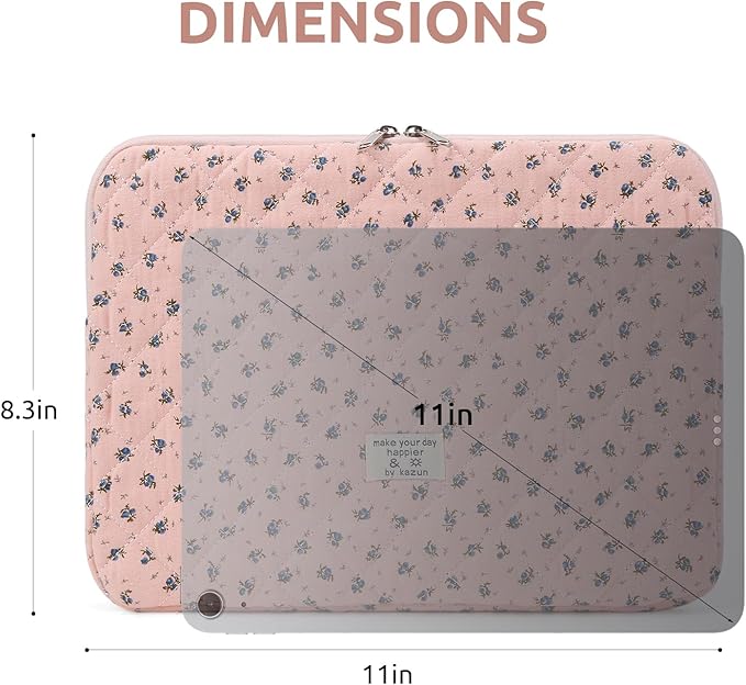 Puffy Laptop Sleeve 13-15.6 Inch Cute Quilted Laptop Protective Case Padded Floral Computer Sleeve for MacBook (A-Dark Pink, 11 Inch)